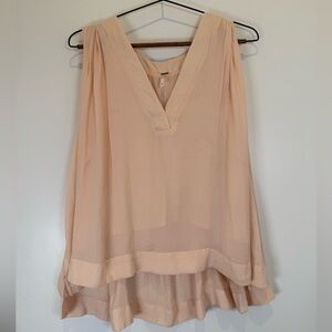 Free People Darcy V Neck Peach Top Sz M Boho Farmhouse Peasant Flowy